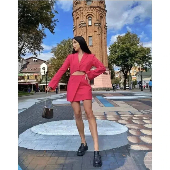 ZARA CUT OUT BLAZER MINI DRESS Raspberry Small Blogger Favorite Pink Coc… - Picture 5 of 16